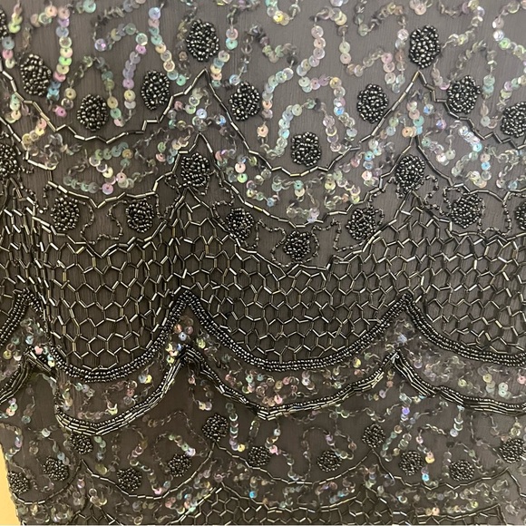 Vintage Brilliante by J.A. Silk Beaded Sequin Steel Blue Formal Dress Size Large - Picture 4 of 9